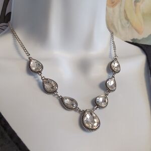 paparazzi Silver Clear Teardrop Statement Necklace & Earrings Set